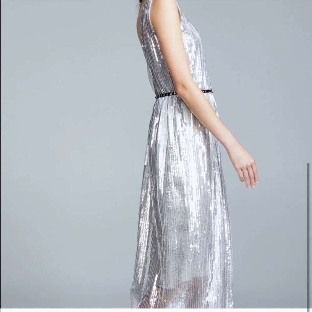 Marc Jacobs Runway NWT silver sequin midi dress with black detachable belt - Picture 3 of 15